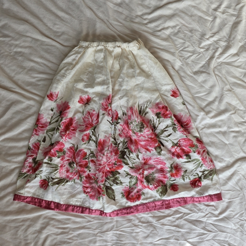 J.Jill 100% Linen Floral Print Midi Skirt M Petite